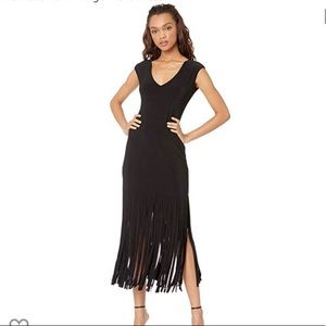 Bebe Black Fringe Dress v neck